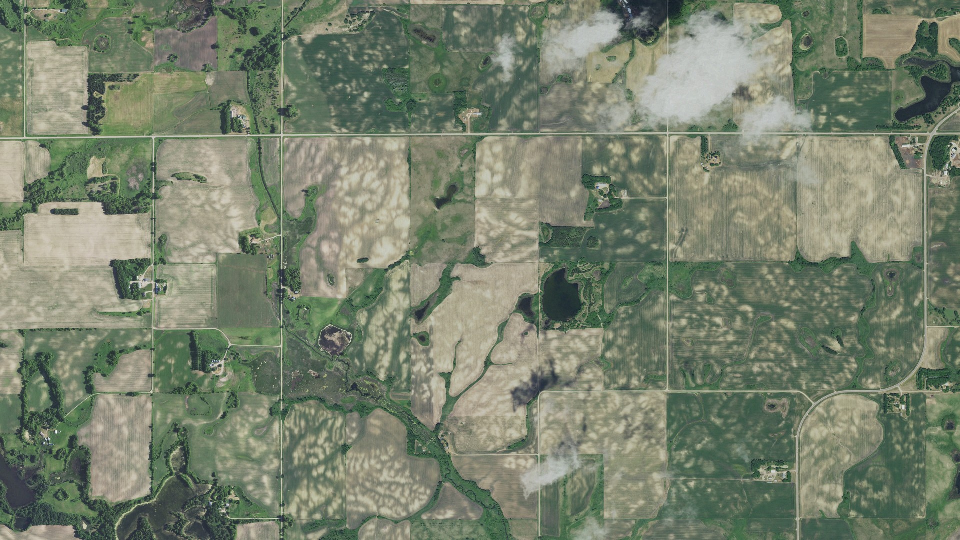 Aerial view of land around Rolling Forks, Minnesota