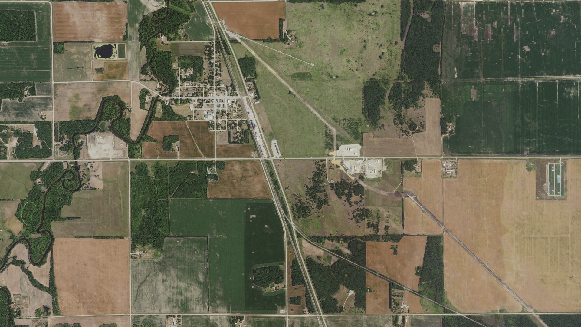 Aerial view of land around Emardville, Minnesota