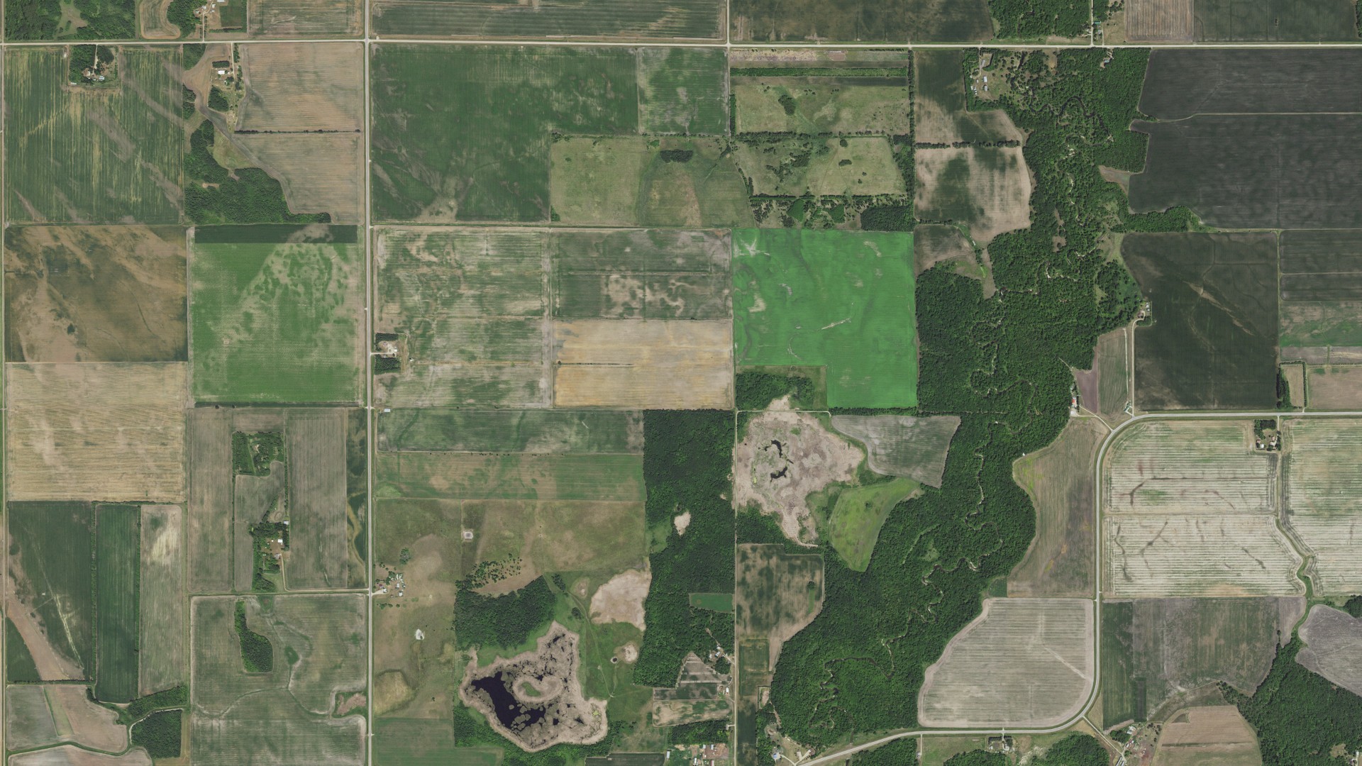 Aerial view of land around Louisville, Minnesota