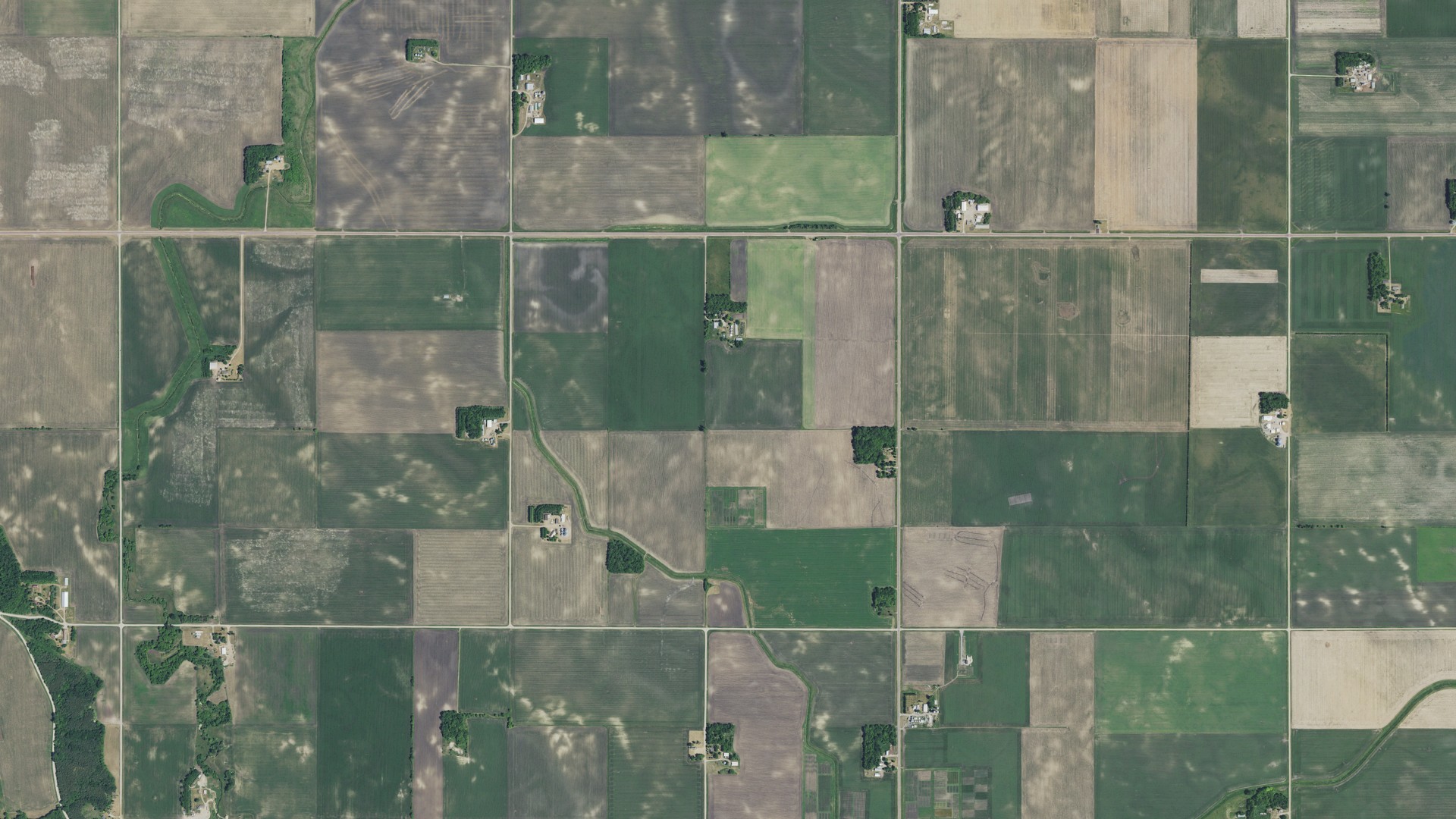Natural-color aerial photograph of land around Flora, Minnesota