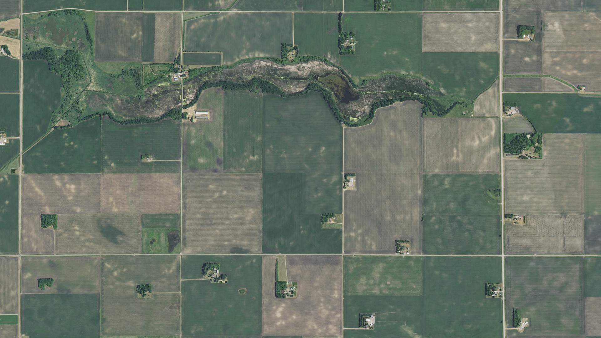 Aerial view of land around Winfield, Minnesota