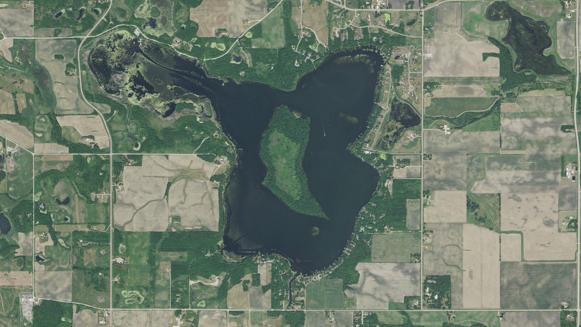 Aerial view of land around Forest, Minnesota