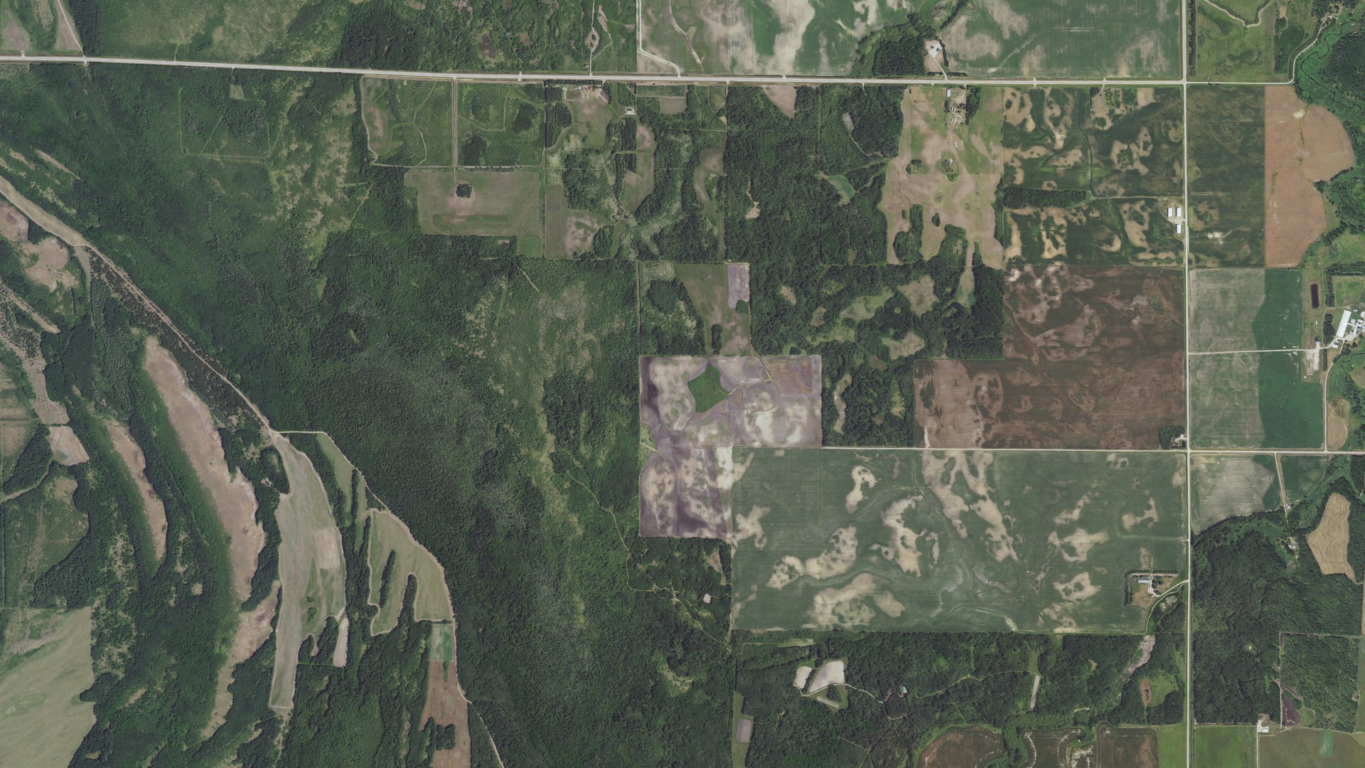 Natural-color aerial photograph of land around Palmville, Minnesota