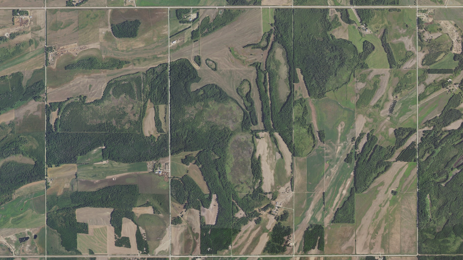 Natural-color aerial photograph of land around Poplar Grove, Minnesota