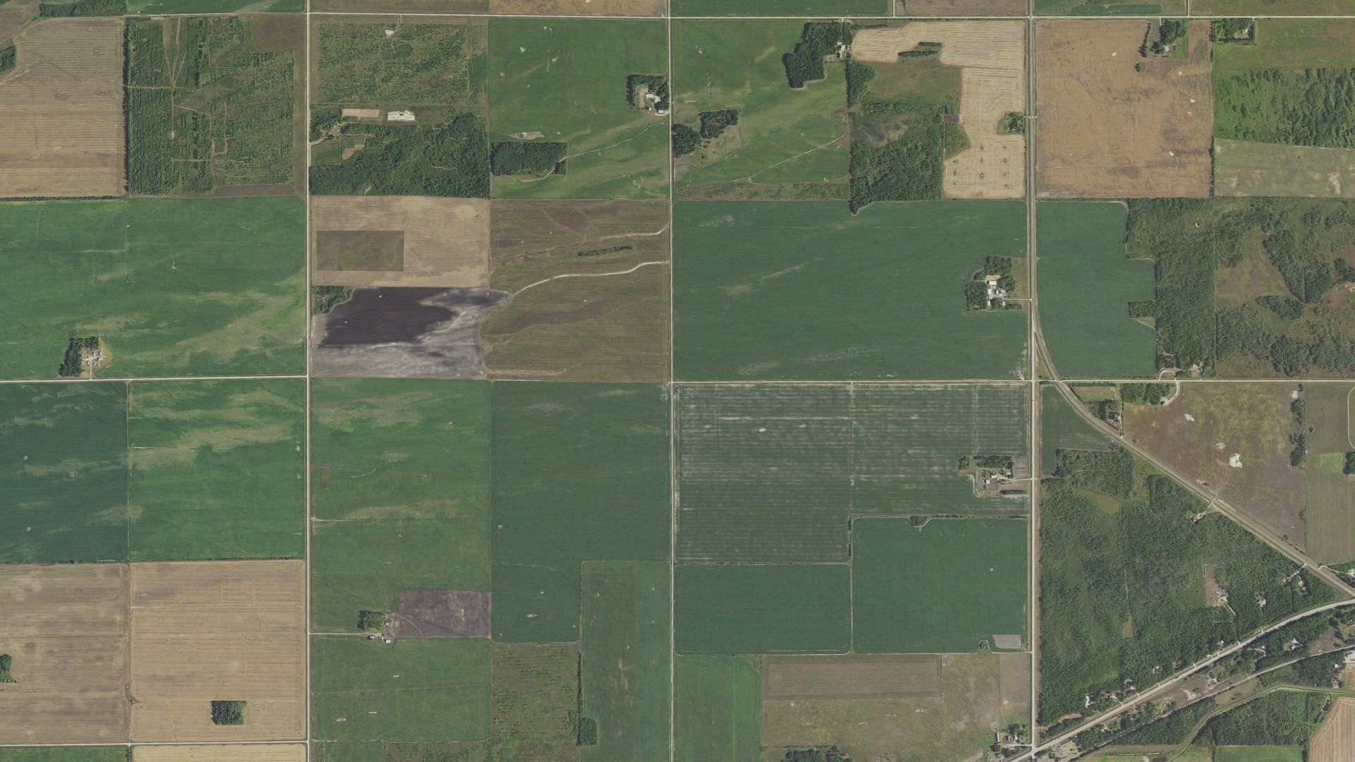 Aerial view of land around Ross, Minnesota