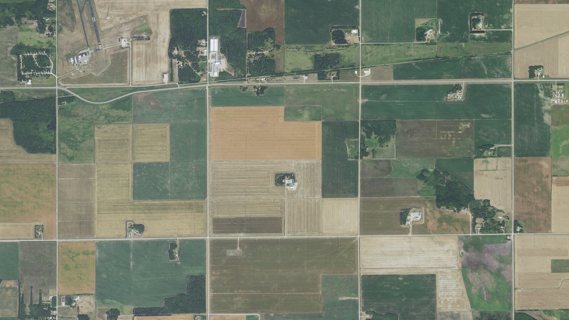 Aerial view of land around Spruce, Minnesota