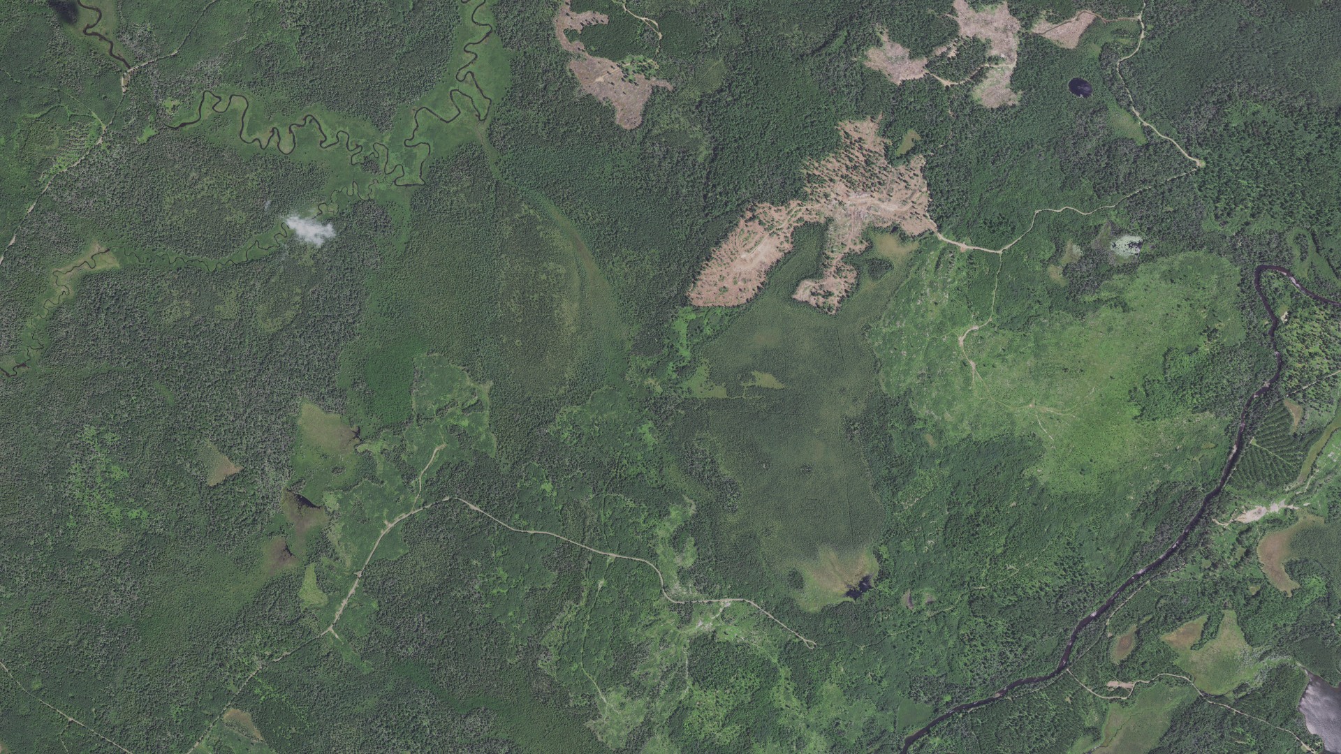 Natural-color aerial photograph of land around Ault, Minnesota