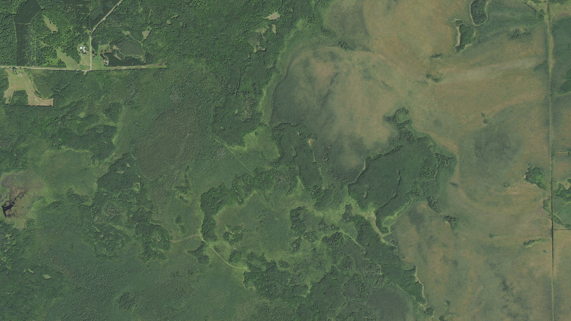 Aerial view of land around Elmer, Minnesota