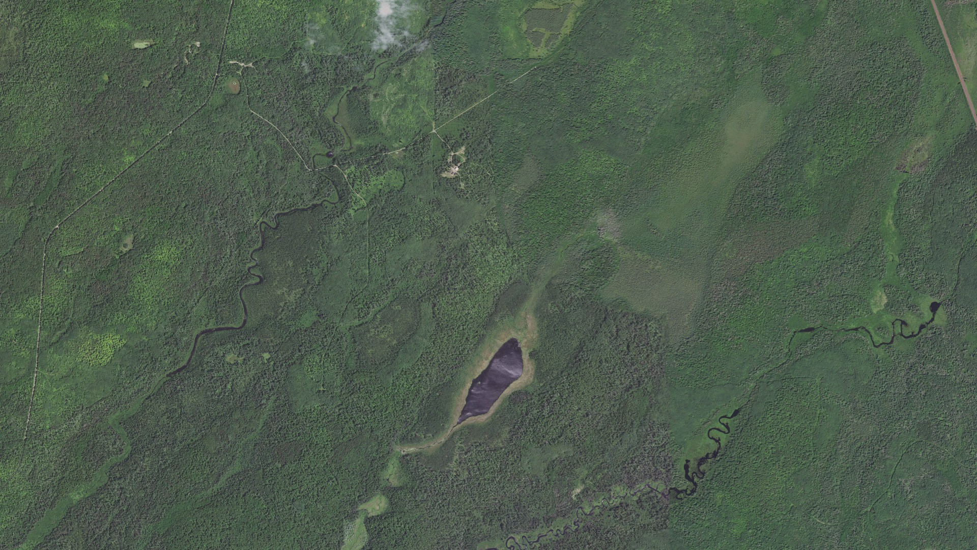 Aerial view of land around Fairbanks, Minnesota