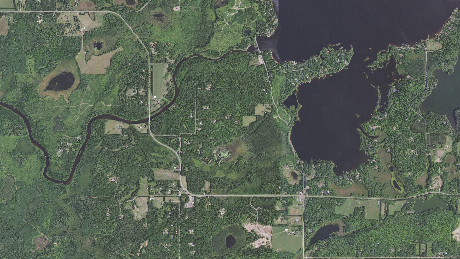 Aerial view of land around Fredenberg, Minnesota