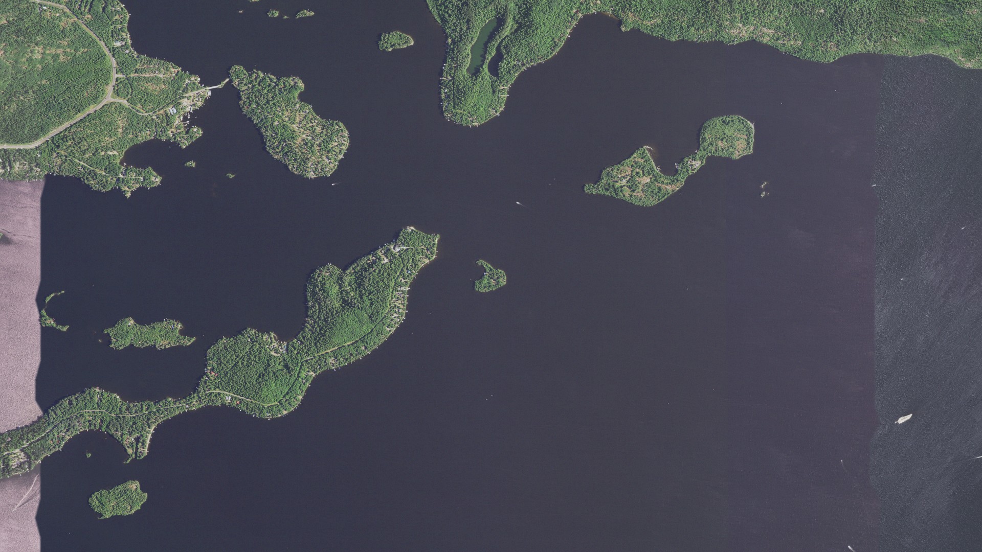 Aerial view of land around Greenwood, Minnesota