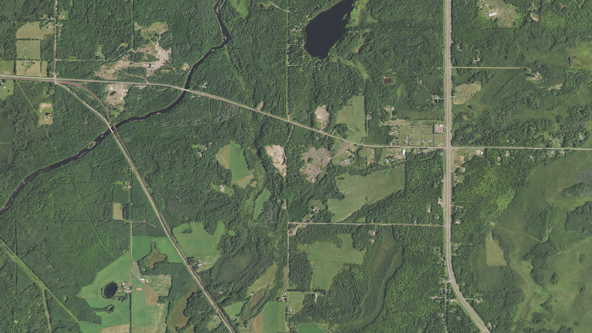 Aerial view of land around Industrial, Minnesota
