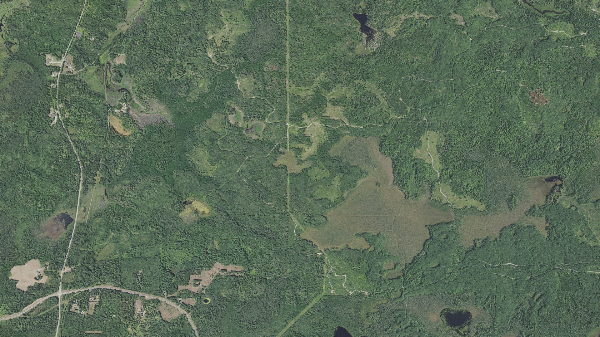Aerial view of land around Kugler, Minnesota