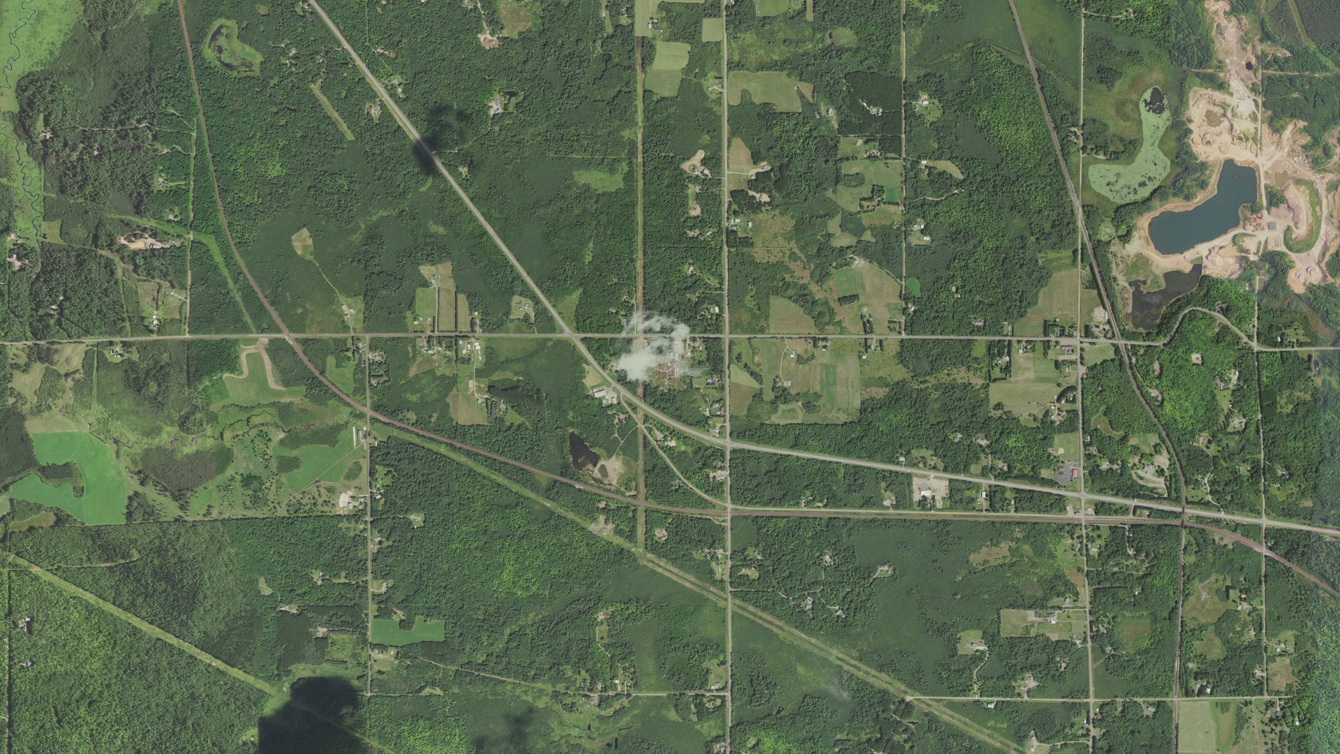 Aerial view of land around Solway, Minnesota
