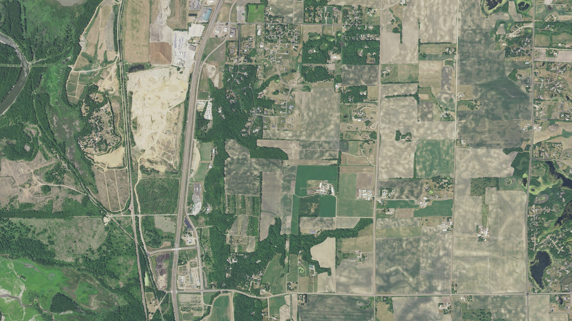 Aerial view of land around Louisville, Minnesota