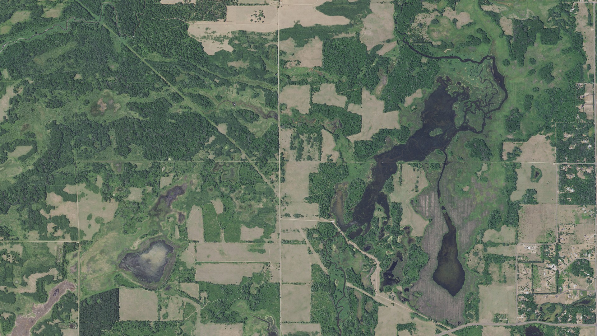 Natural-color aerial photograph of land around Blue Hill, Minnesota