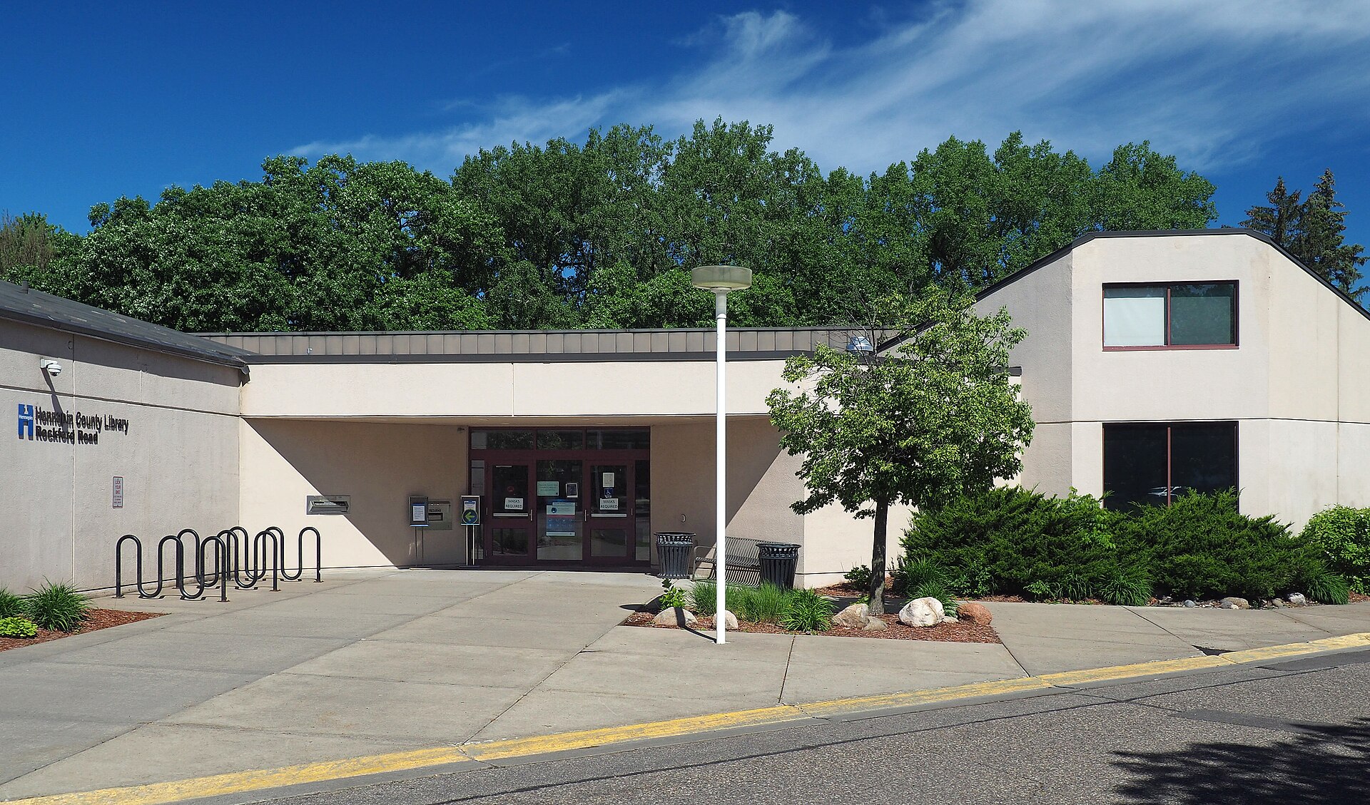 Rockford Road Library, 6401 N 42nd Ave, Crystal, Minnesota. Viewed from the east.