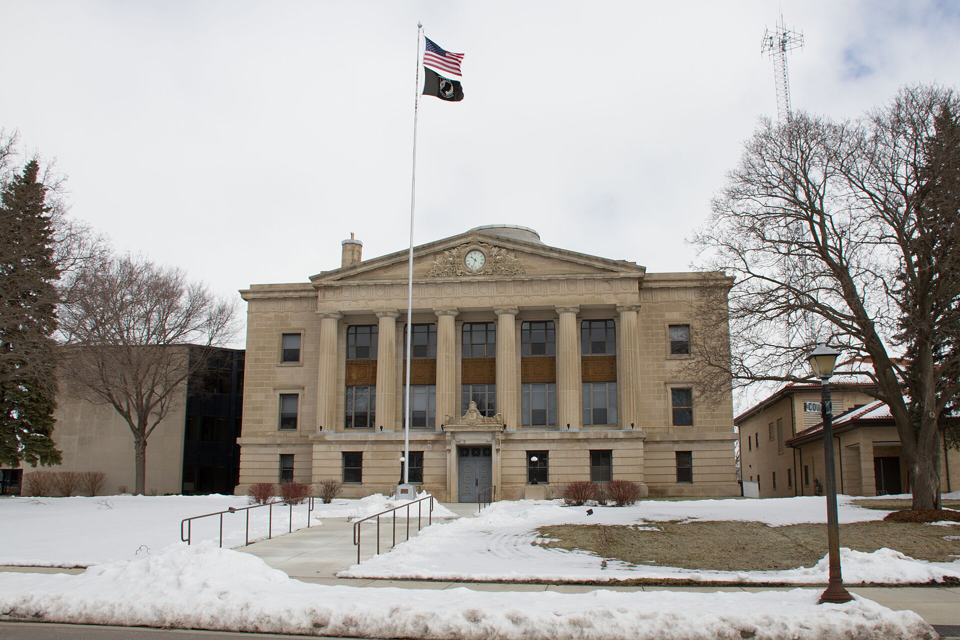 Sibley County Courthouse and Sheriff's Residence and Jail, primarily the courthouse and jail, Gaylord, Minnesota, USA.