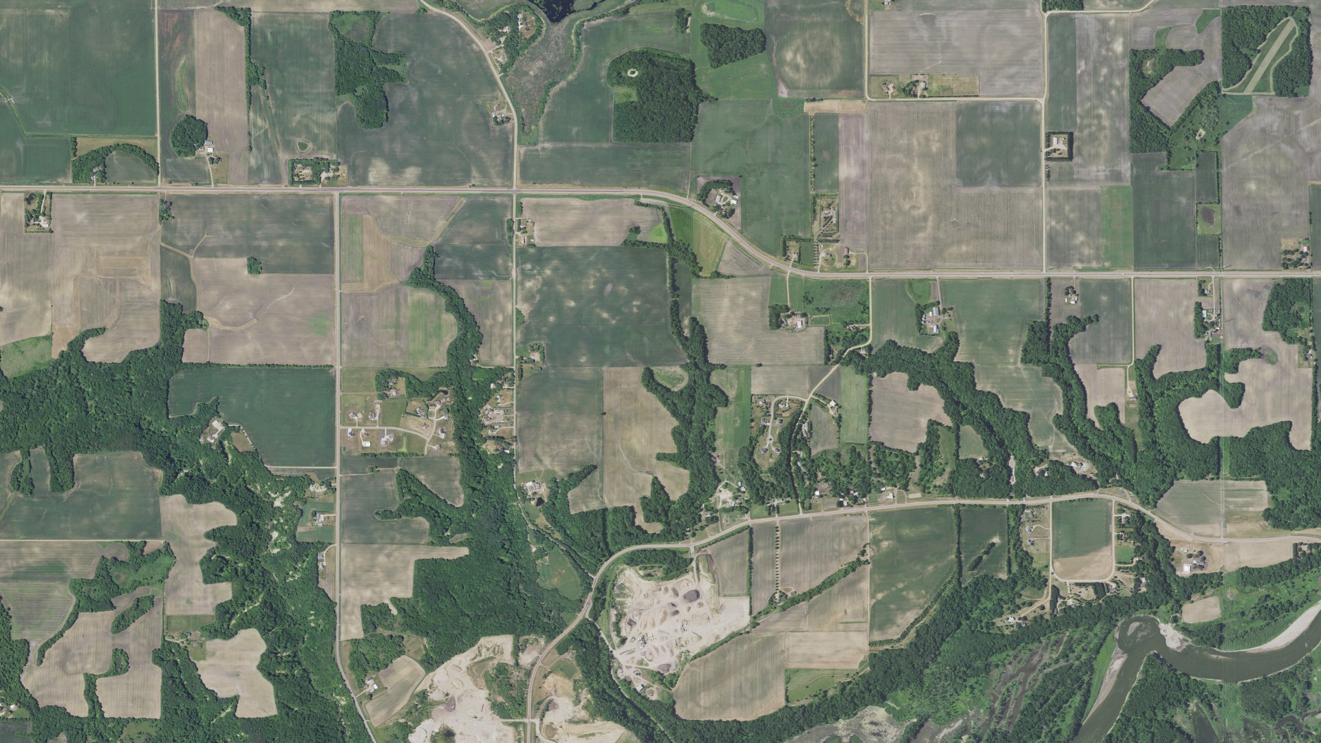 Aerial view of land around Faxon, Minnesota