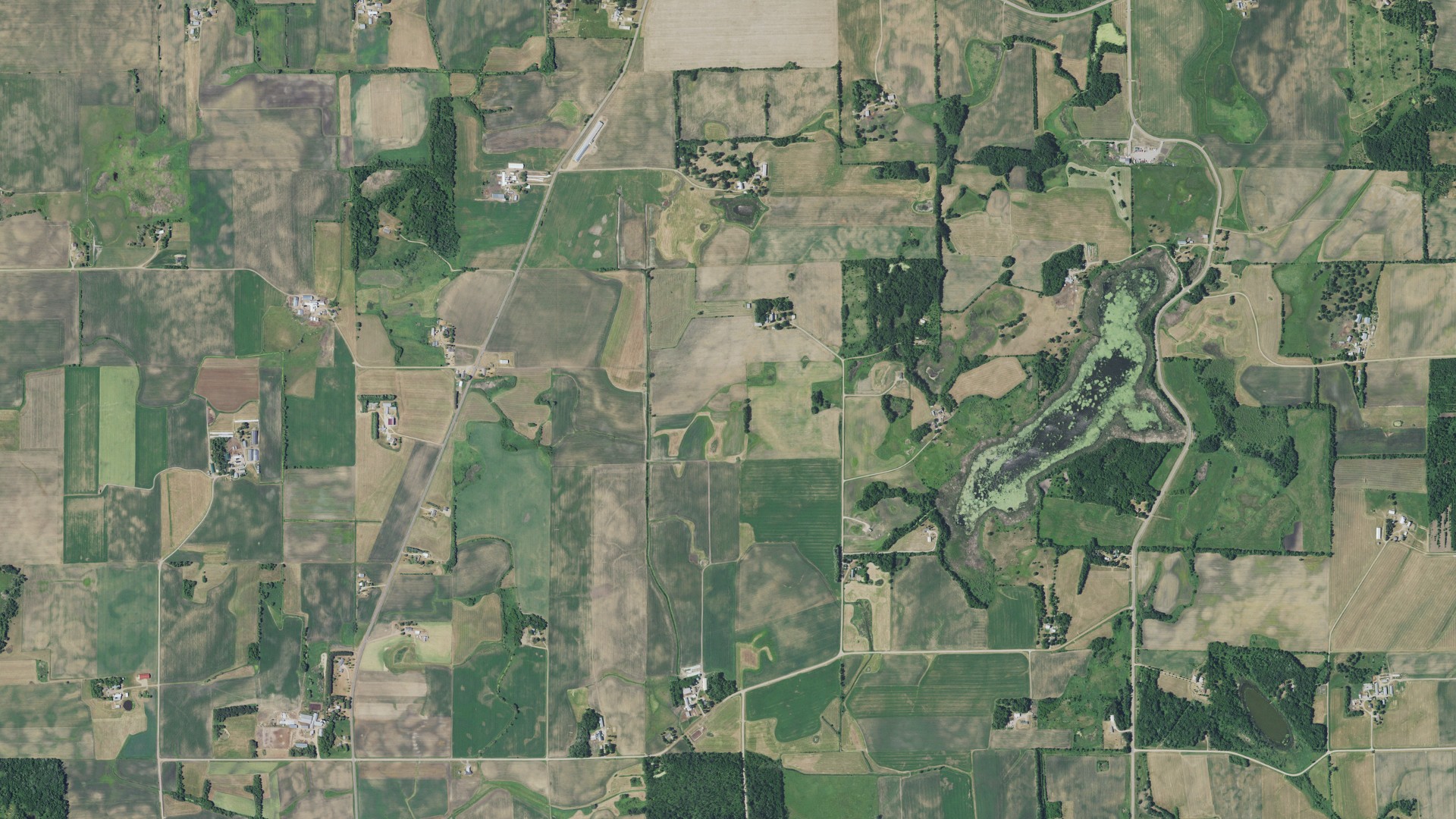 Aerial view of land around Krain, Minnesota