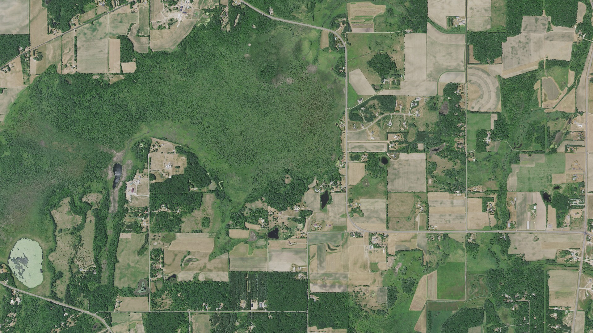 Aerial view of land around St. Wendel, Minnesota