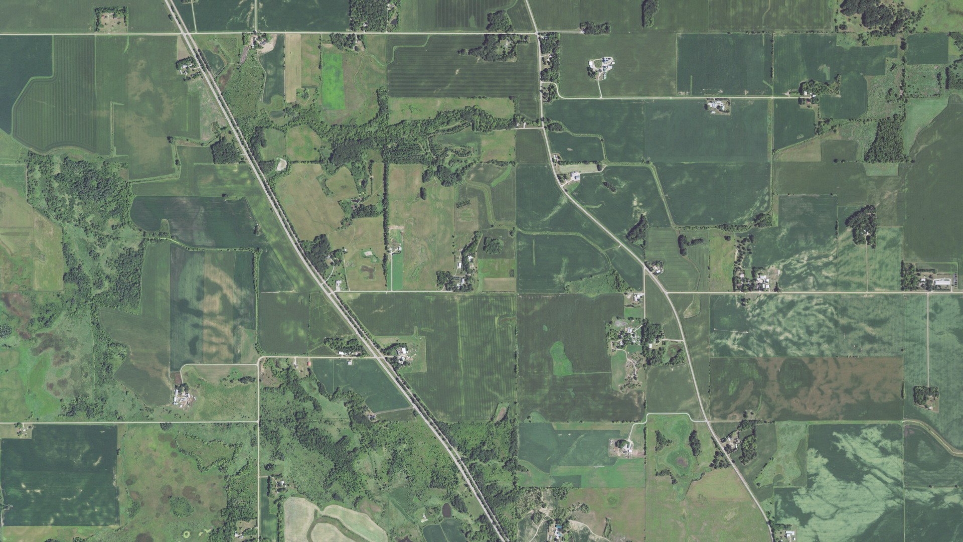 Natural-color aerial photograph of land around Aurora, Minnesota