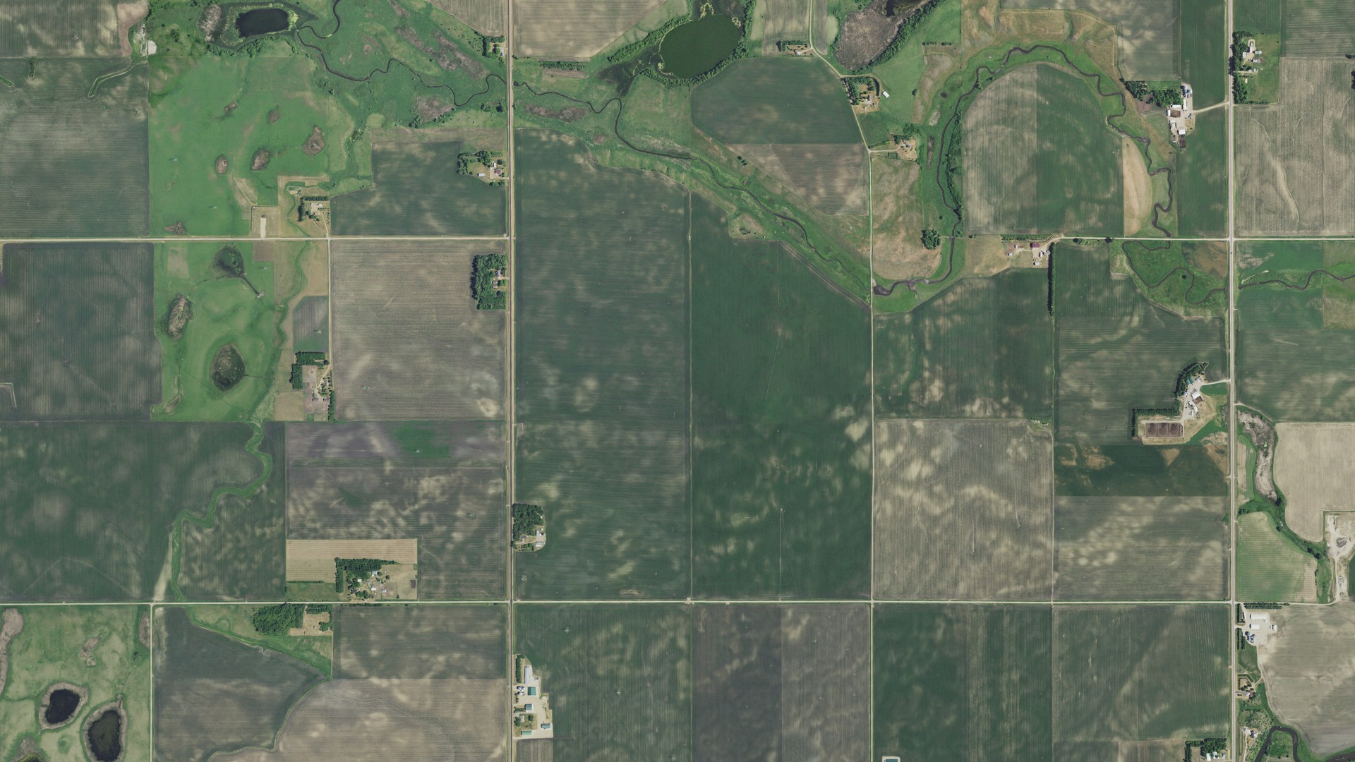 Aerial view of land around Darnen, Minnesota