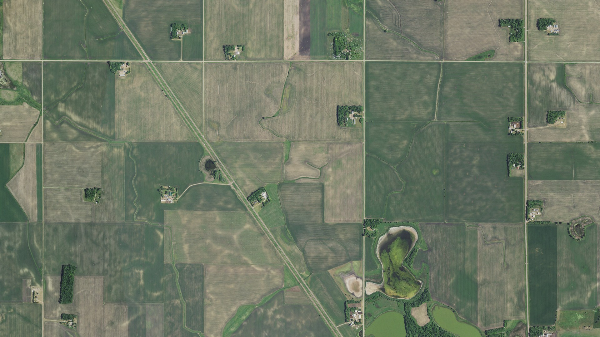 Aerial view of land around Morris, Minnesota
