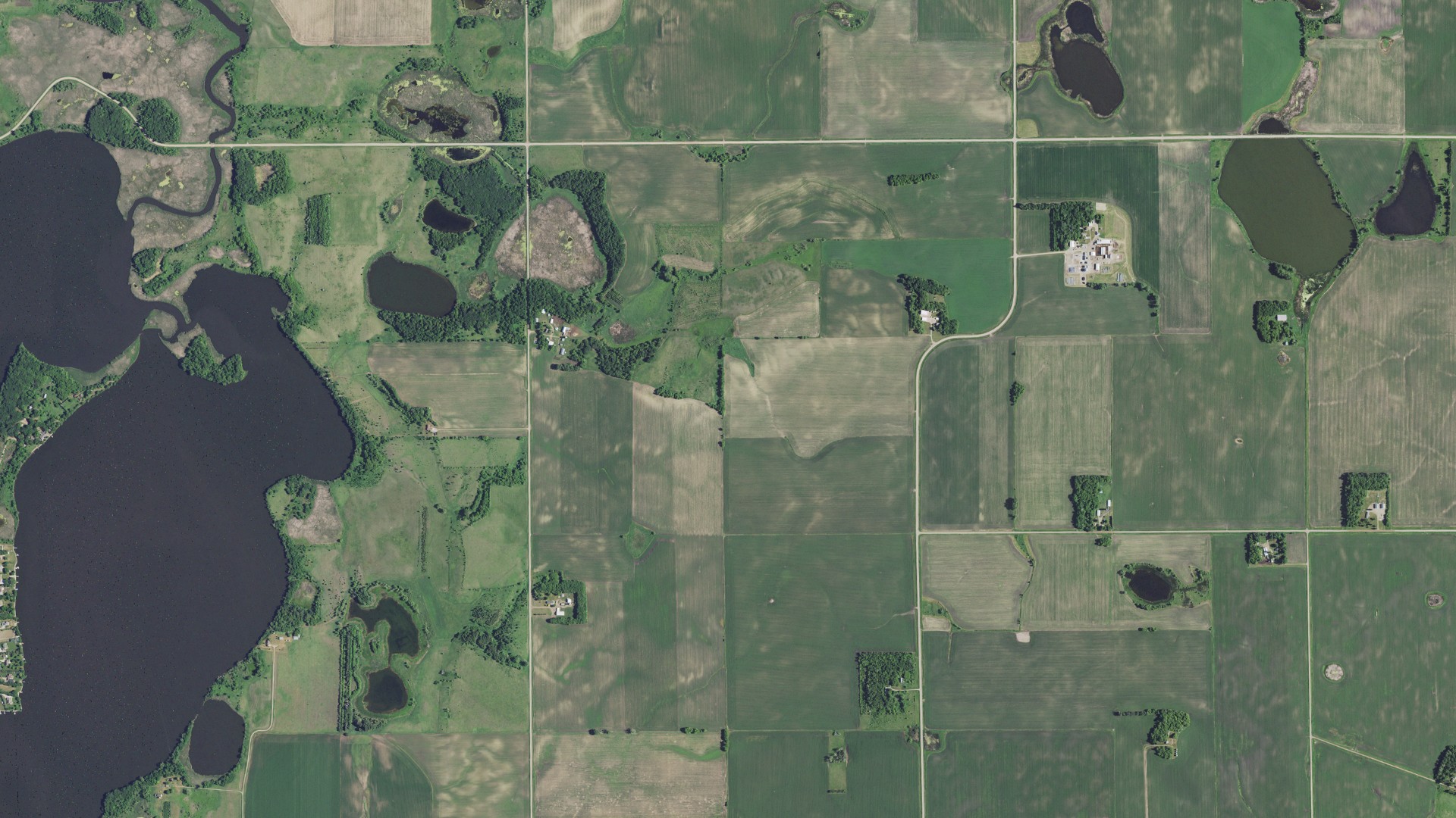 Aerial view of land around Swan Lake, Minnesota