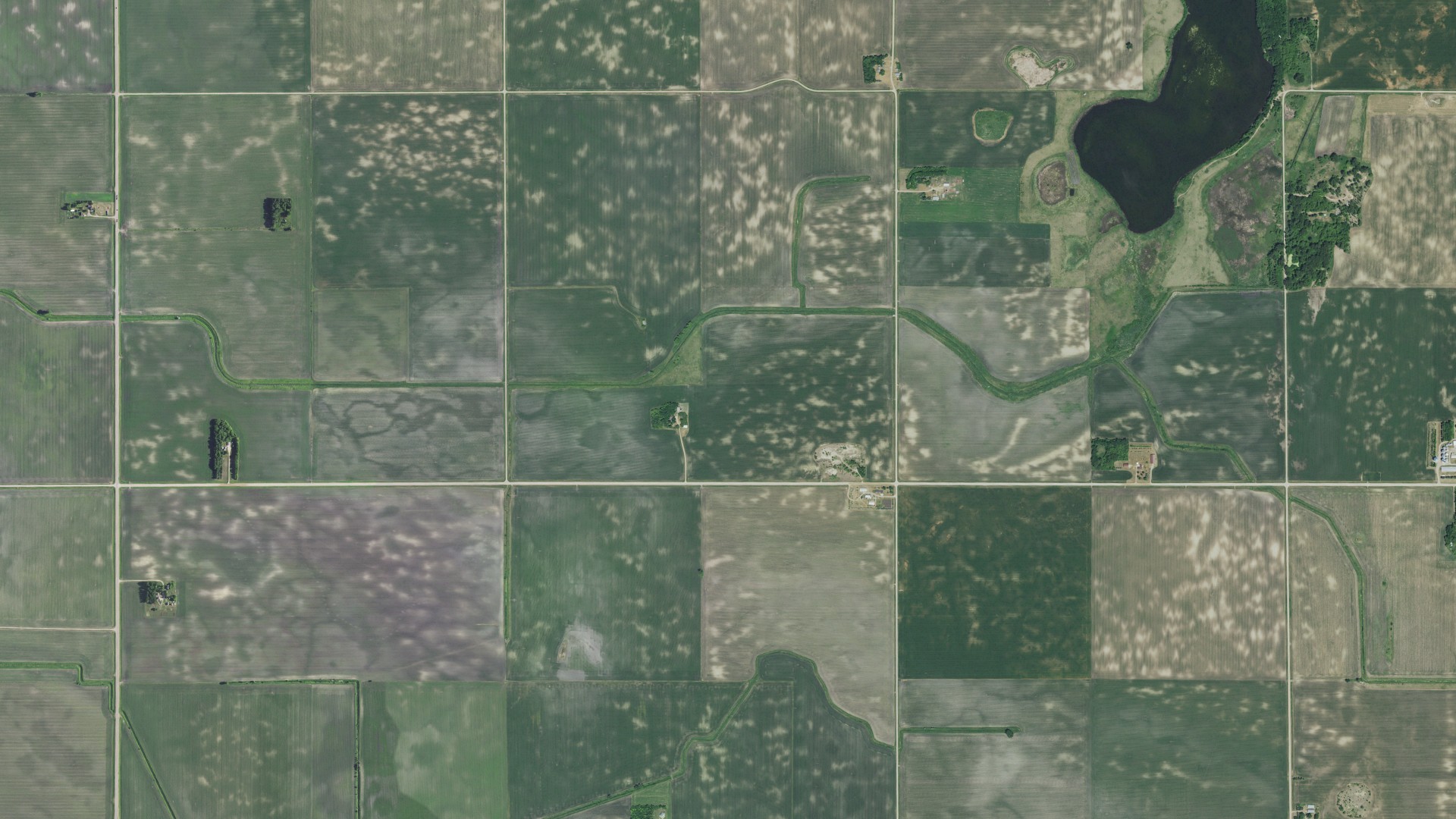 Natural-color aerial photograph of land around Kildare, Minnesota