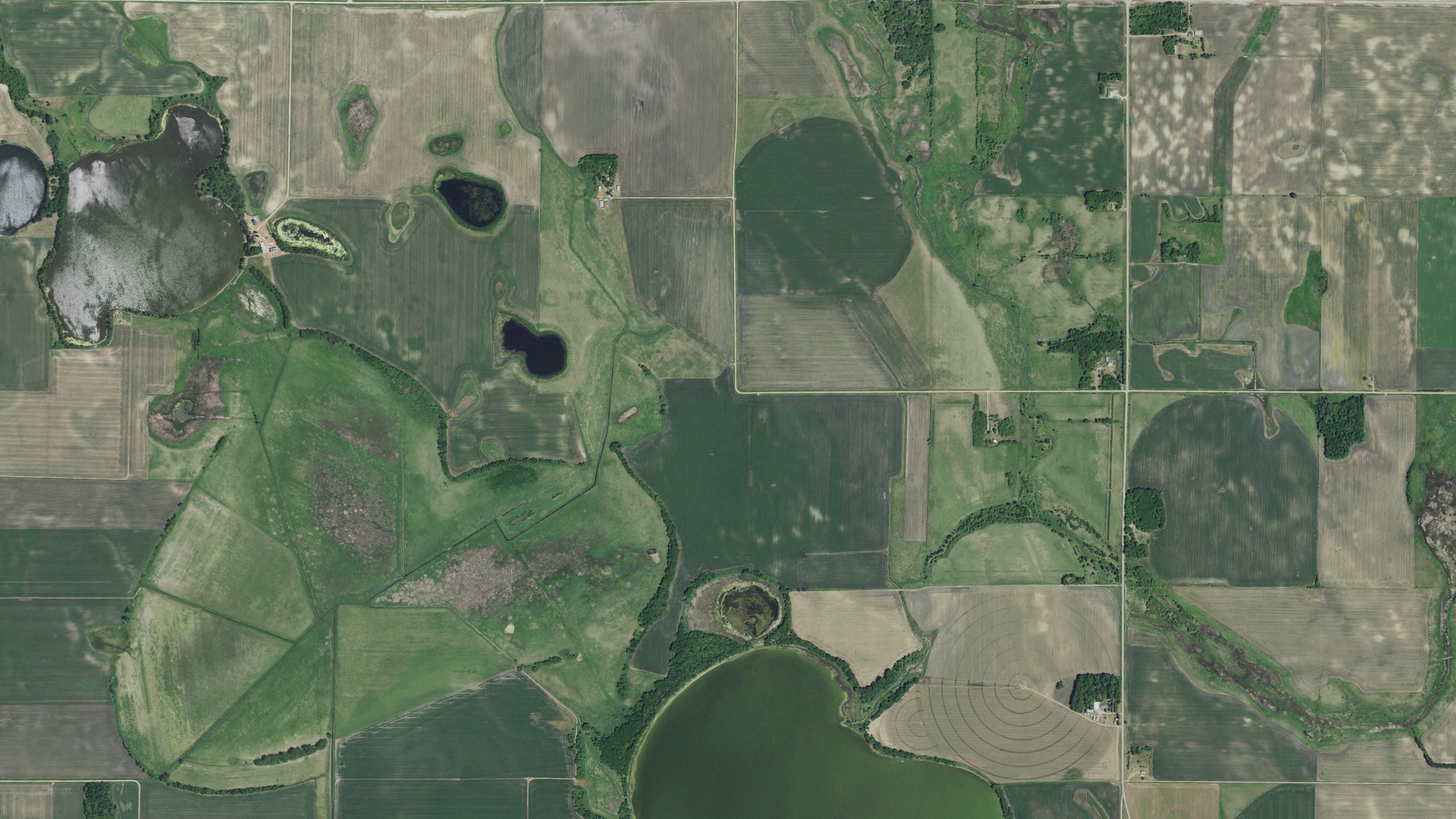 Aerial view of land around Shible, Minnesota