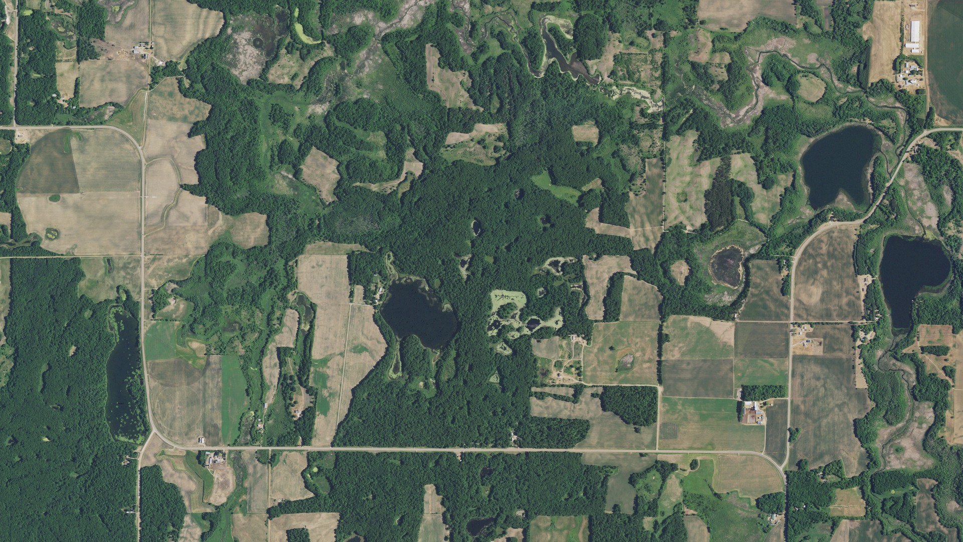 Aerial view of land around Birchdale, Minnesota