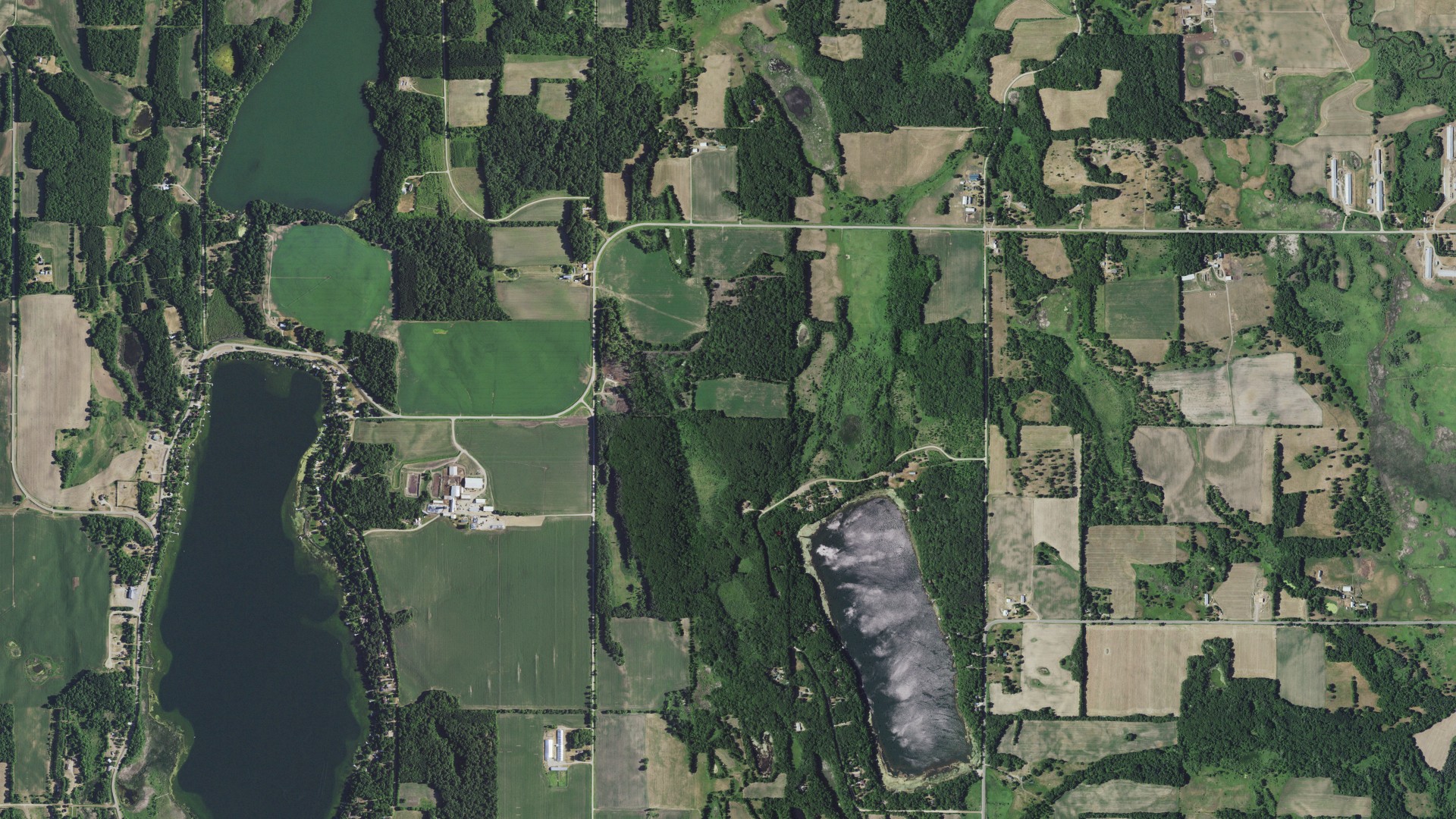 Aerial view of land around Burnhamville, Minnesota