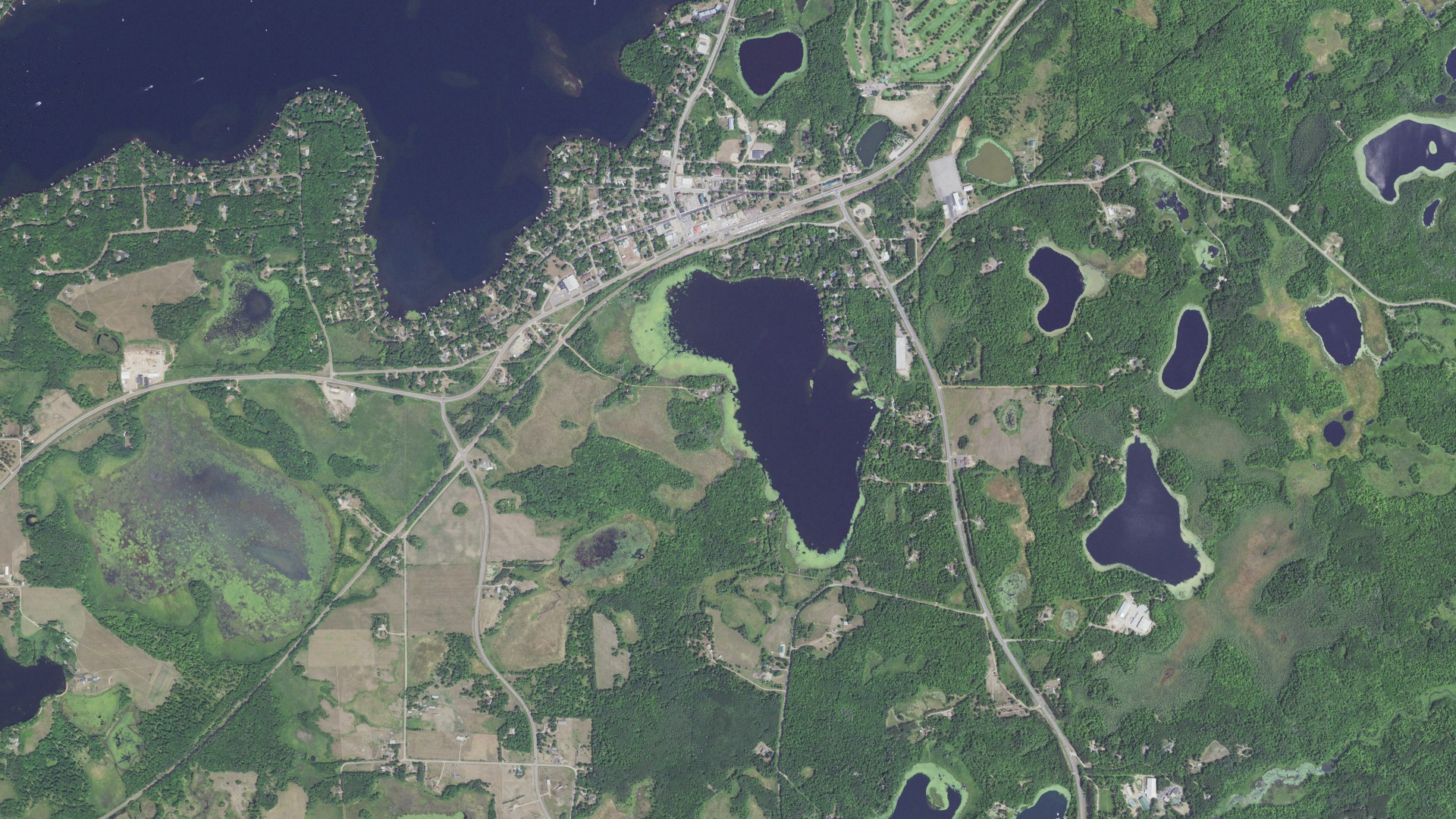 Aerial view of land around Deerwood, Minnesota