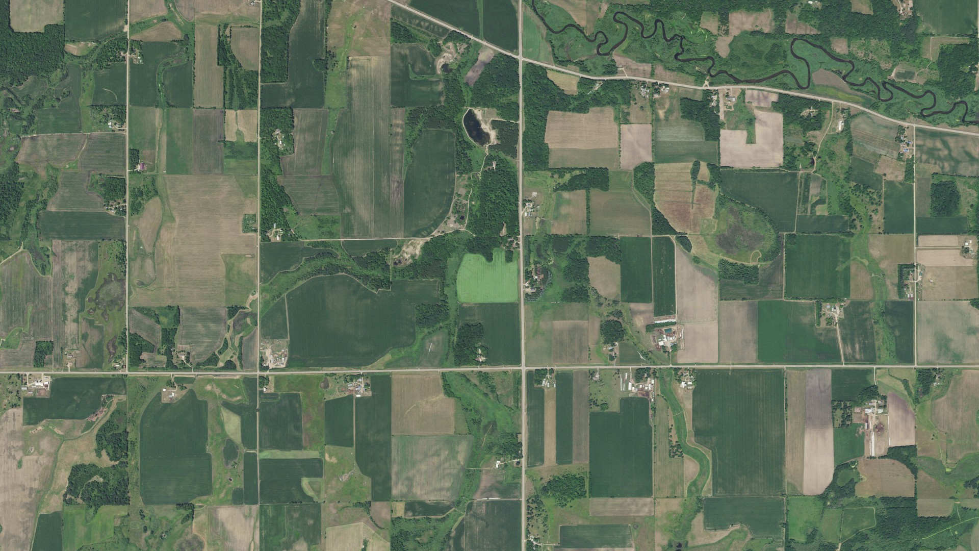 Aerial view of land around Reynolds, Minnesota