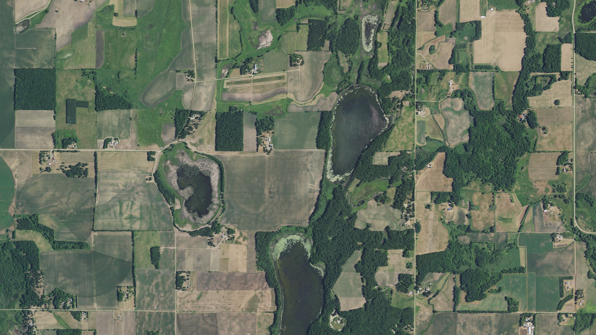 Aerial view of land around Round Prairie, Minnesota