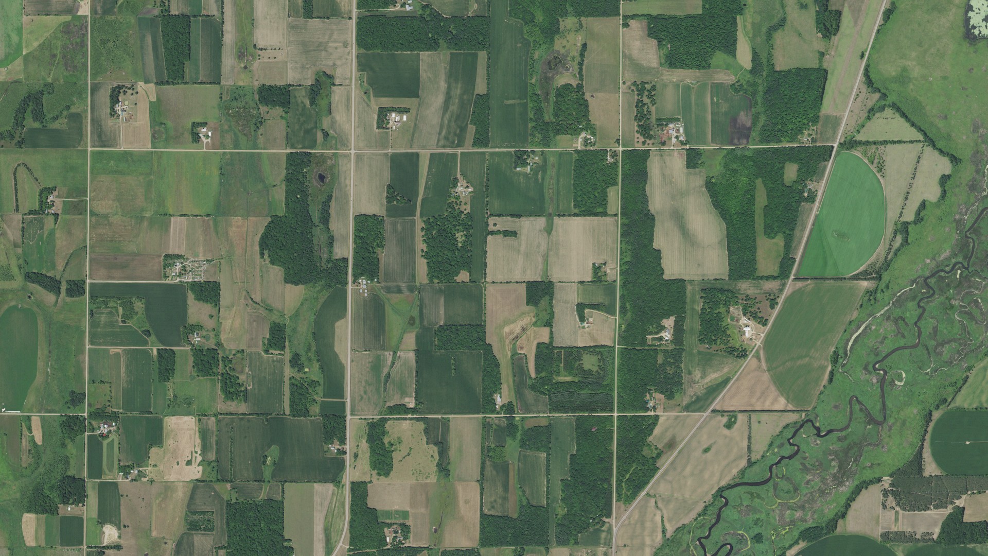 Aerial view of land around Ward, Minnesota