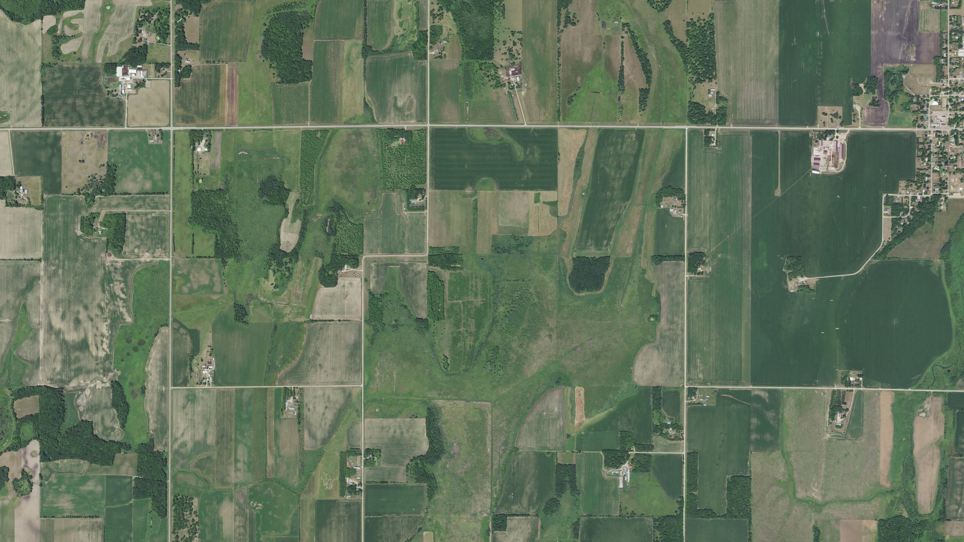 Aerial view of land around Wykeham, Minnesota