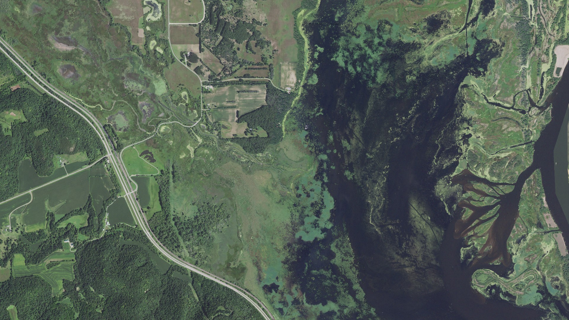 Aerial view of land around Minneiska, Minnesota