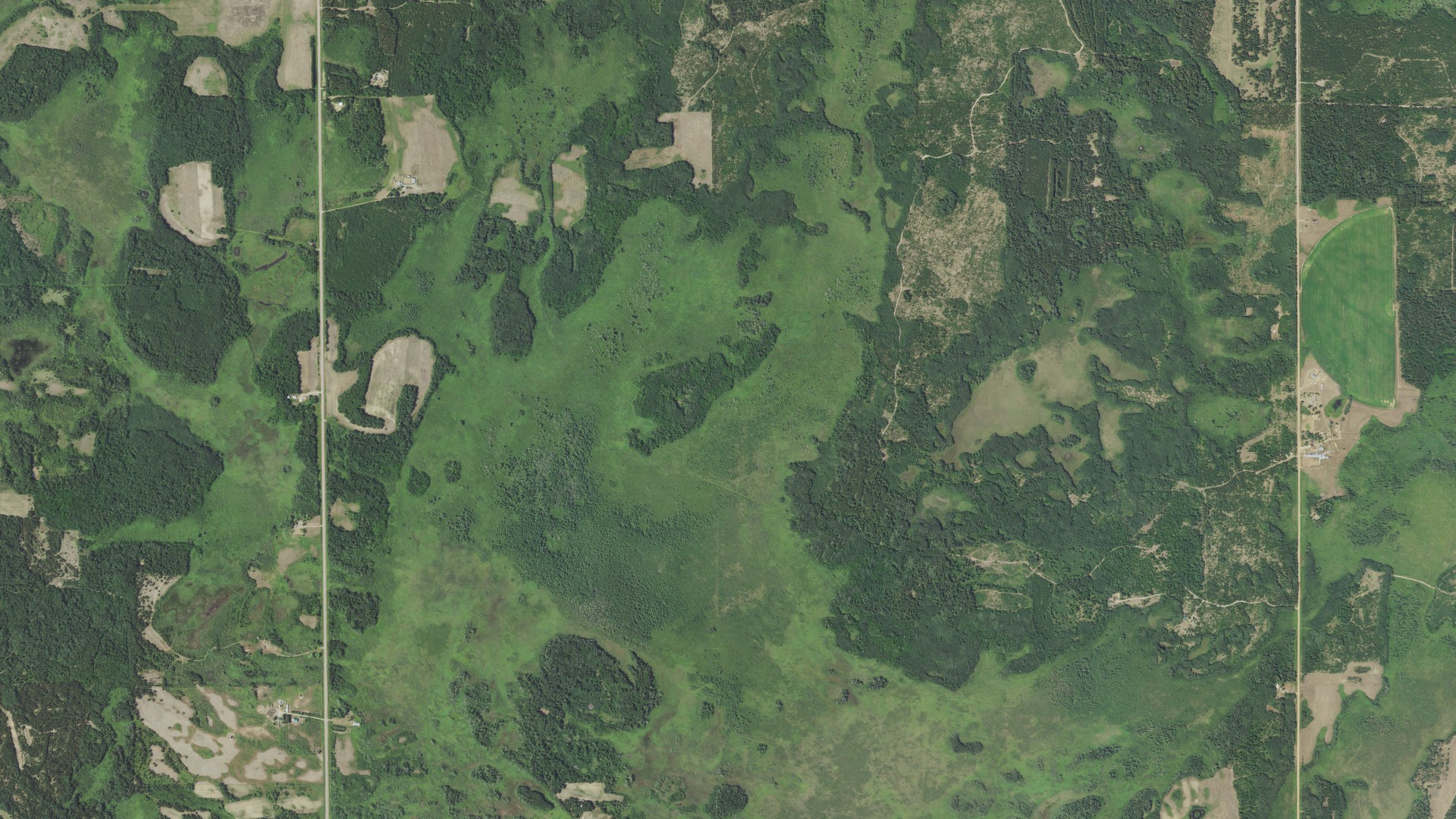 Natural-color aerial photograph of land around Bullard, Minnesota