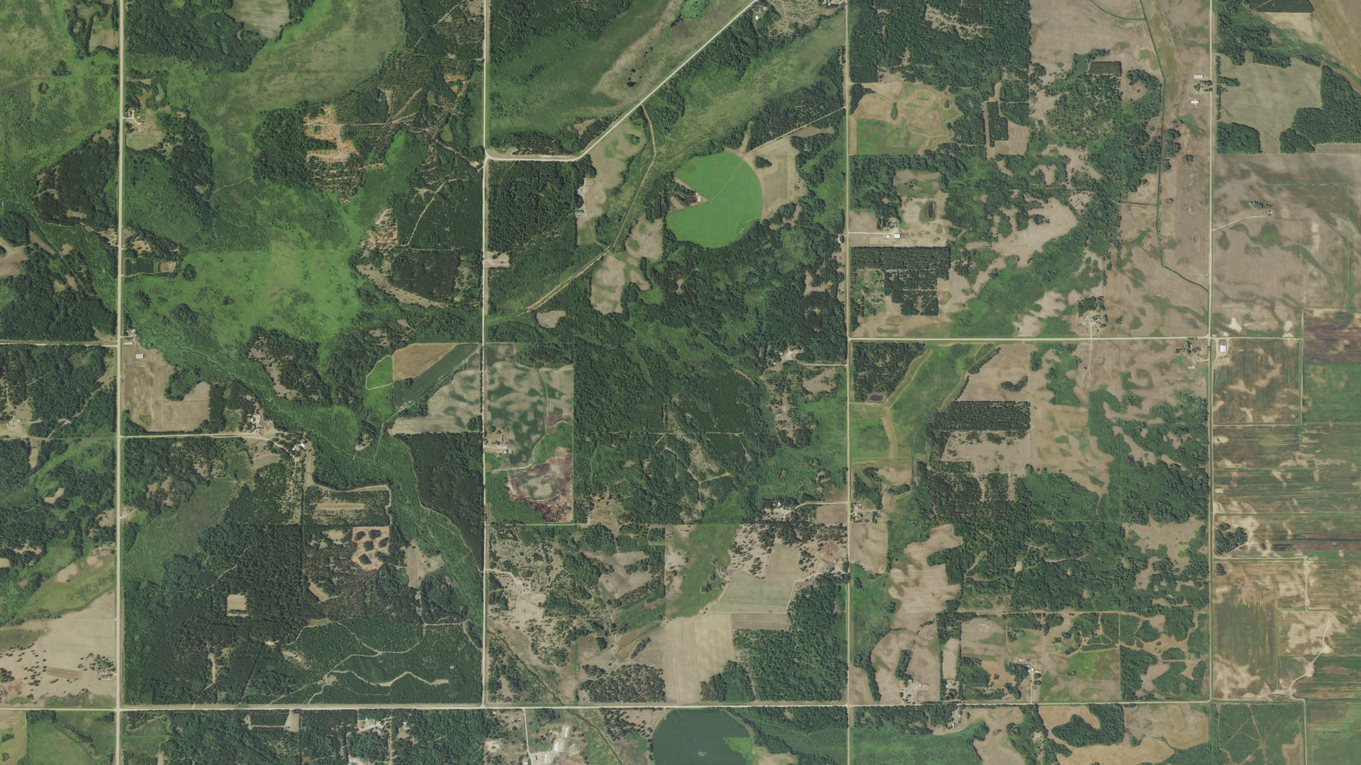 Aerial view of land around Meadow, Minnesota