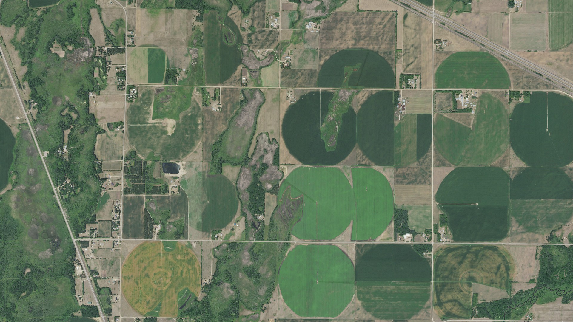 Aerial view of land around Wadena, Minnesota