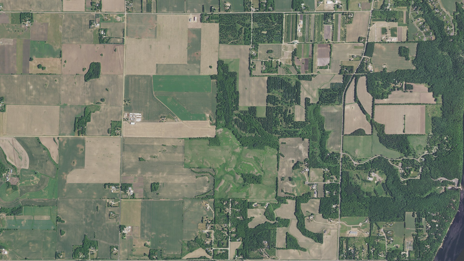 Aerial view of land around Denmark, Minnesota