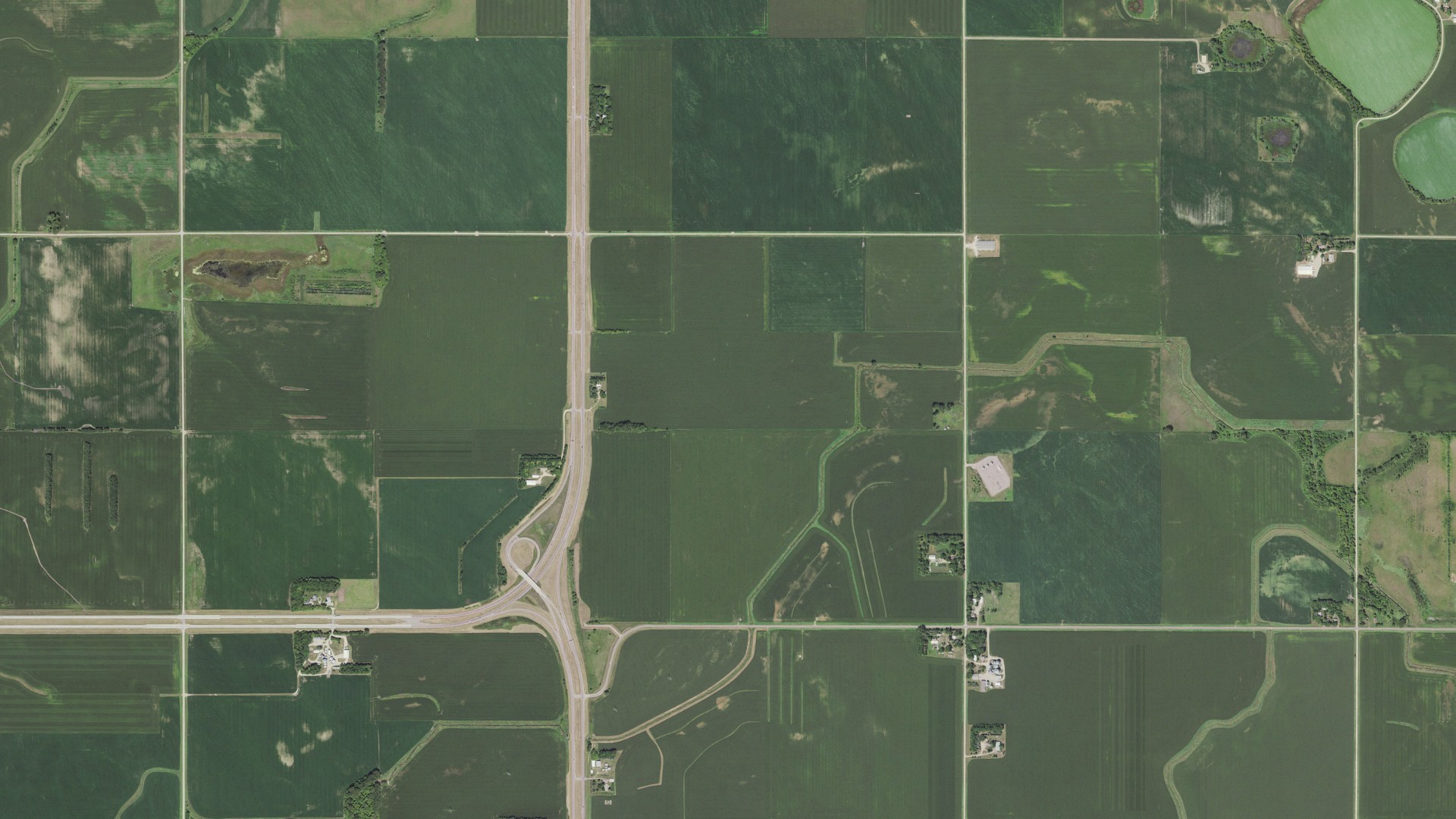 Natural-color aerial photograph of land around Fieldon, Minnesota