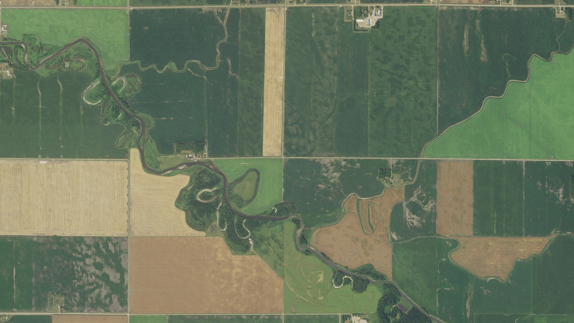 Natural-color aerial photograph of land around Sunnyside, Minnesota