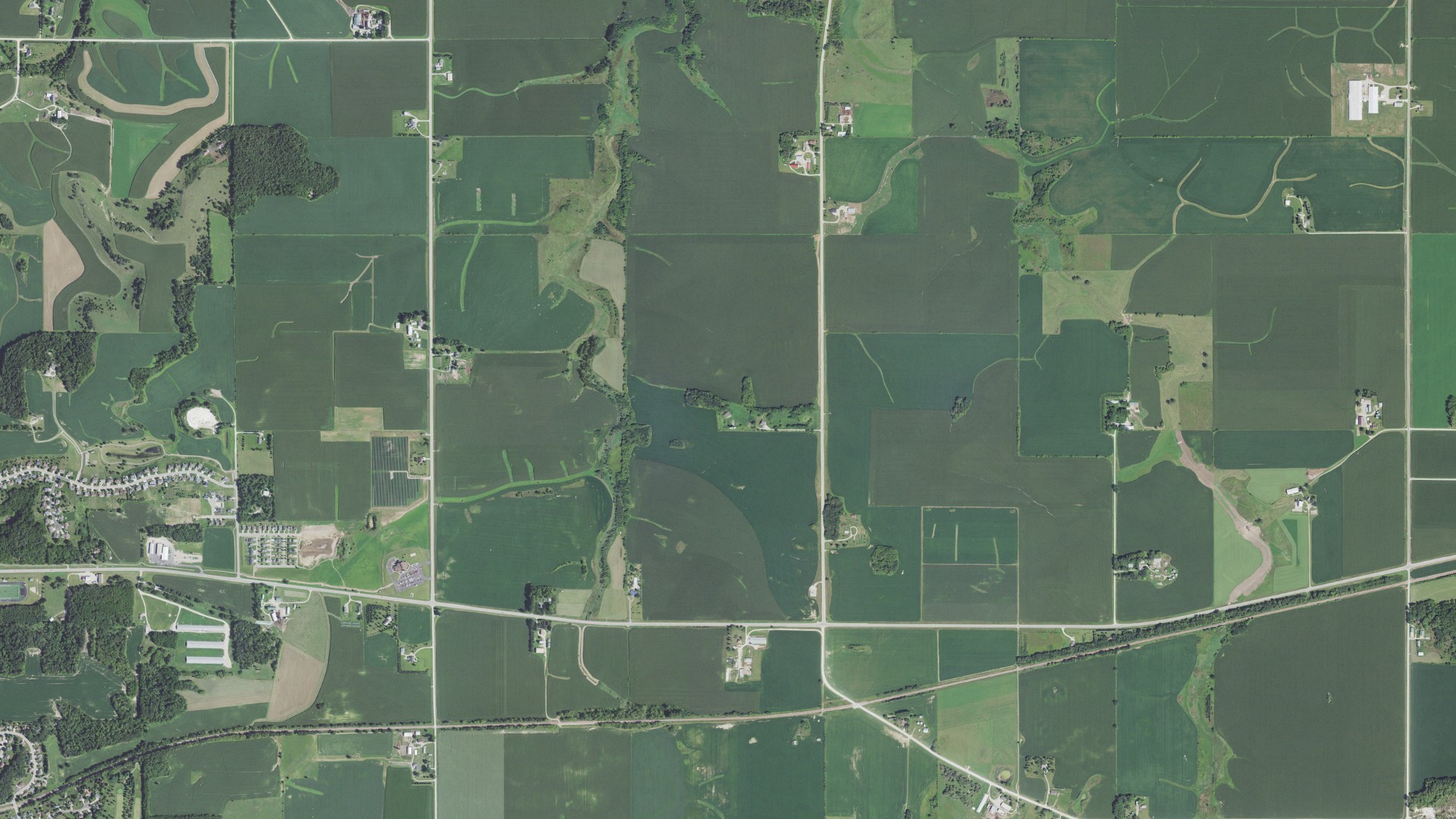 Aerial view of land around St. Charles, Minnesota