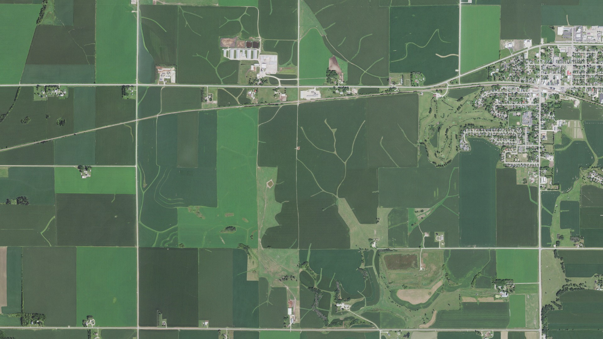 Aerial view of land around Utica, Minnesota