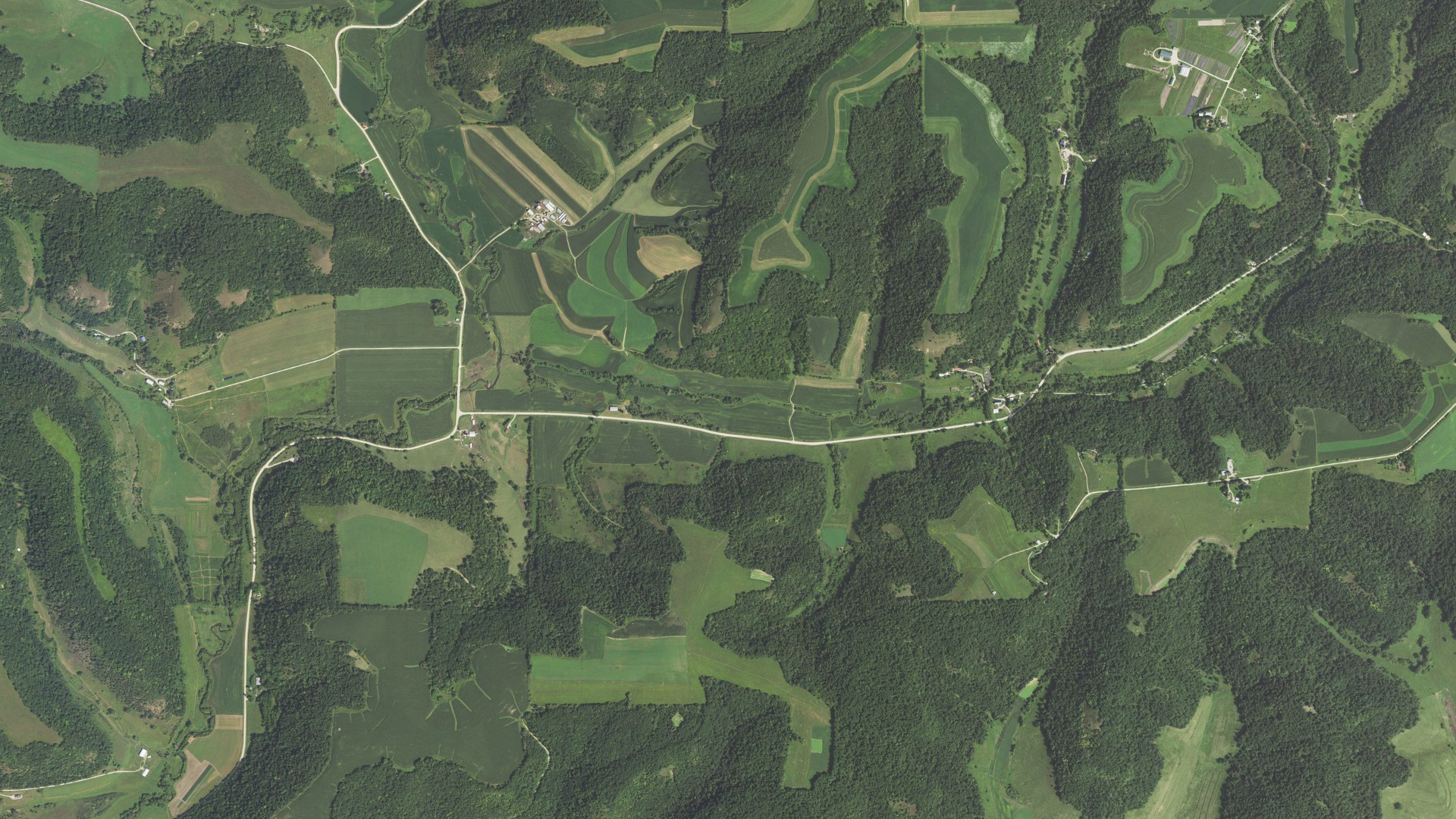 Aerial view of land around Wiscoy, Minnesota