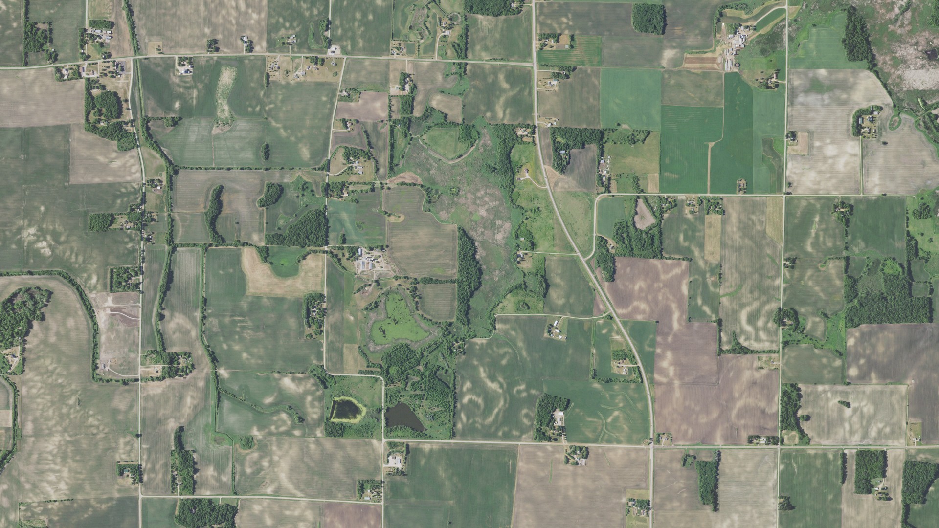 Natural-color aerial photograph of land around Stockholm, Minnesota