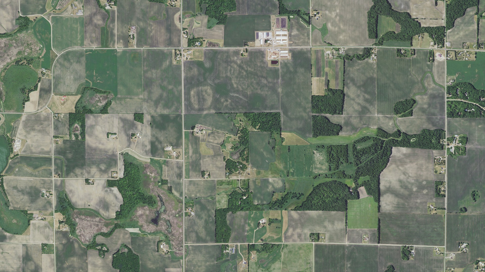 Natural-color aerial photograph of land around Woodland, Minnesota